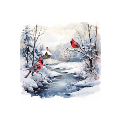 Winter Cardinals - 10x10 inch Square Metal Sign
