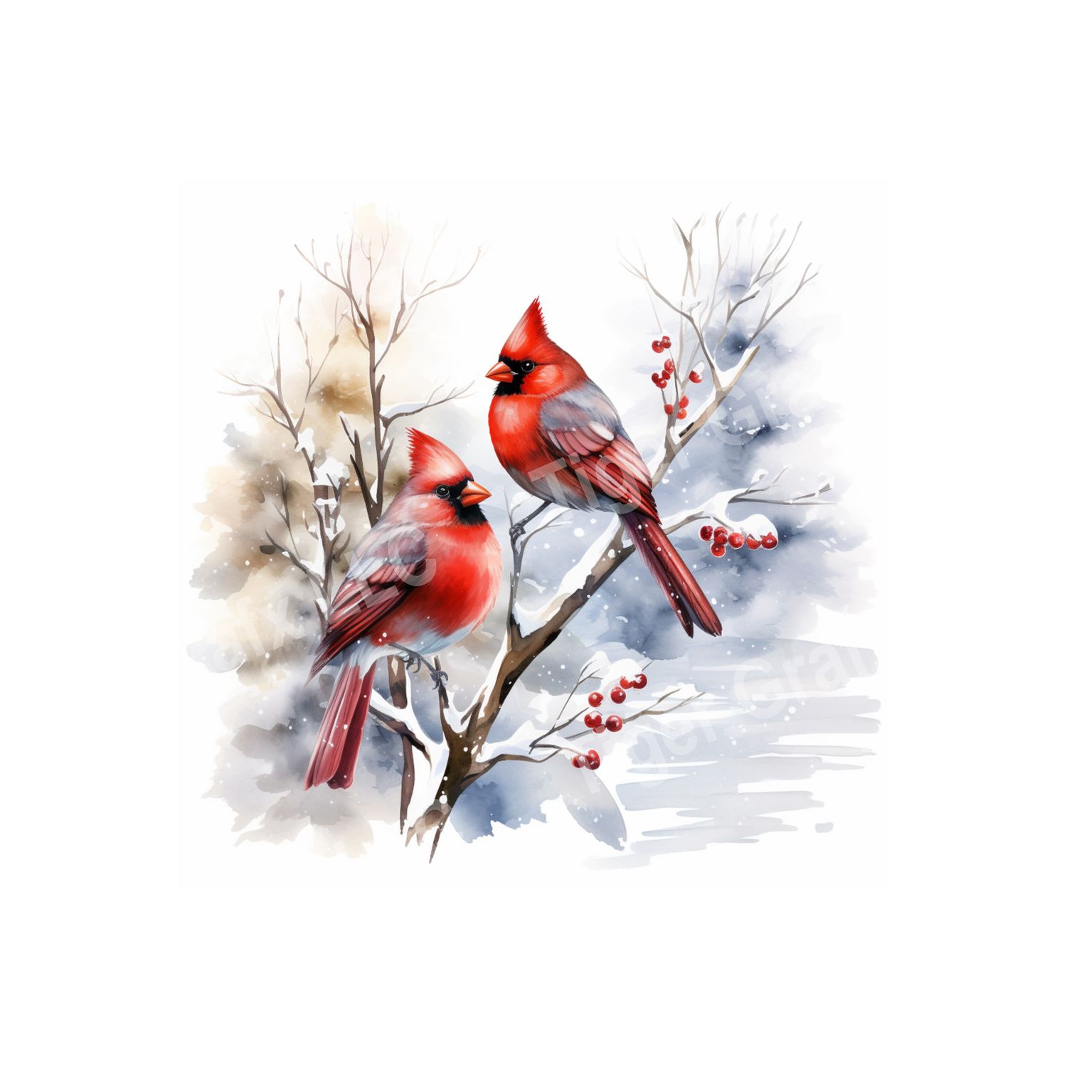 Winter Cardinals - 10x10 inch Square Metal Sign
