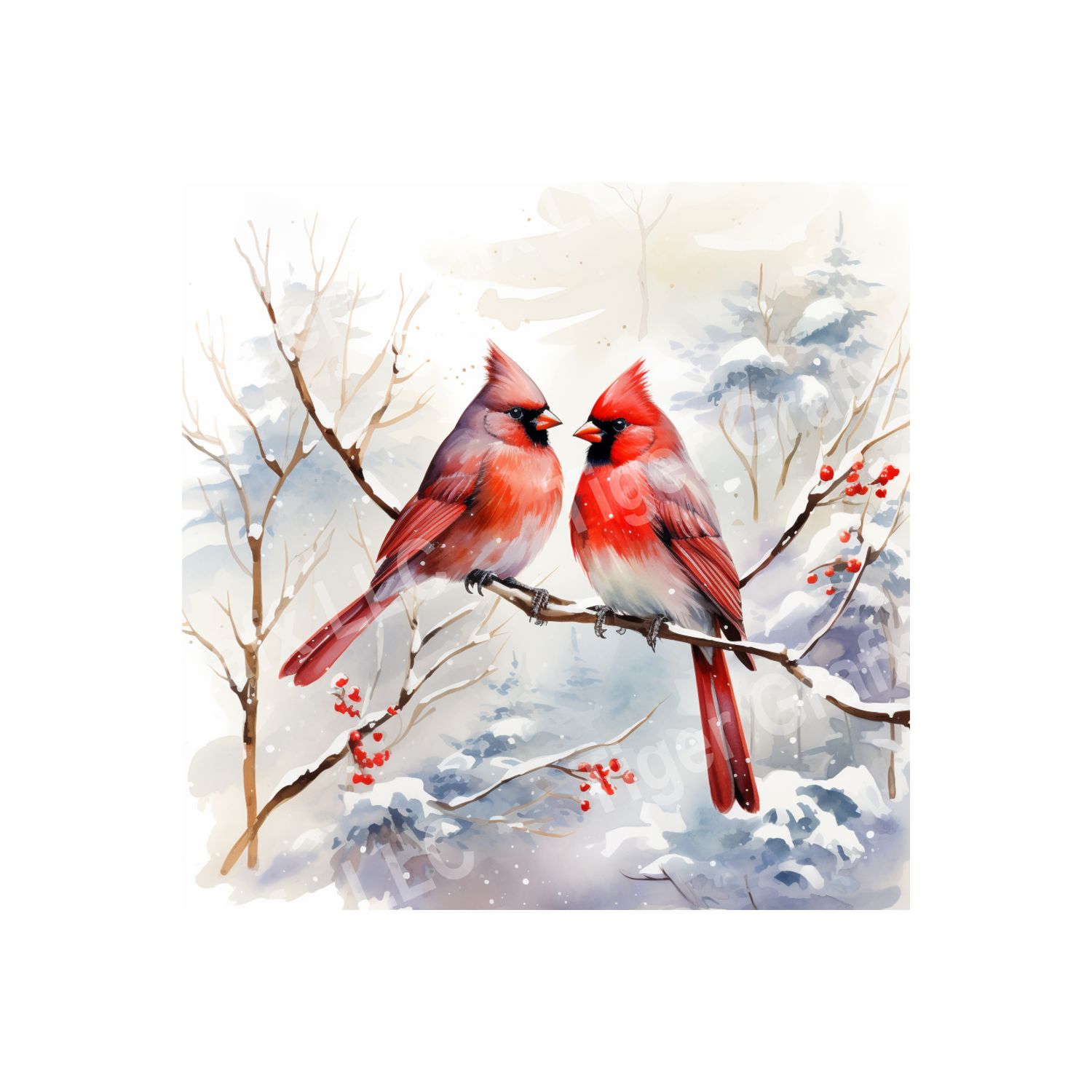 Winter Cardinals - 10x10 inch Square Metal Sign