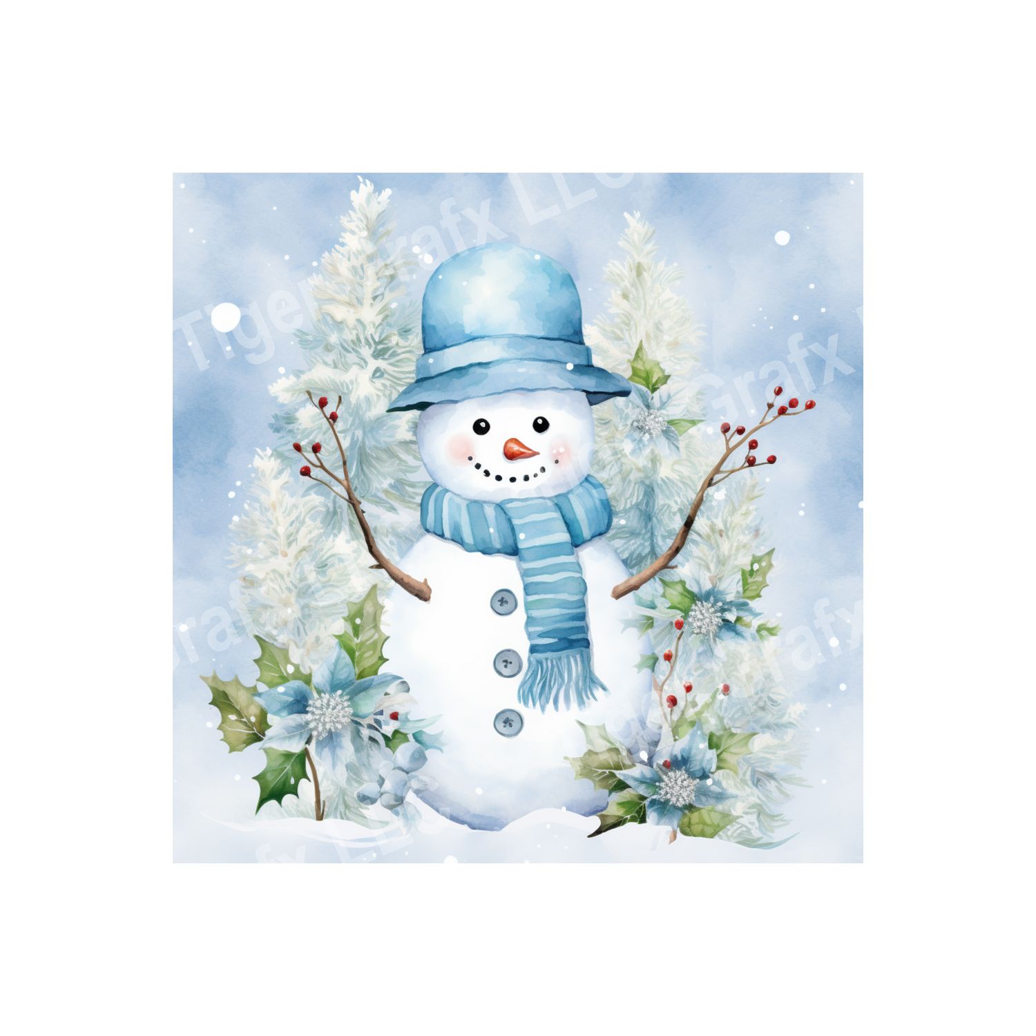Blue Winter Snowman - 10x10 inch Square Metal Sign