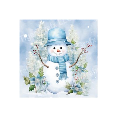 Blue Winter Snowman - 10x10 inch Square Metal Sign