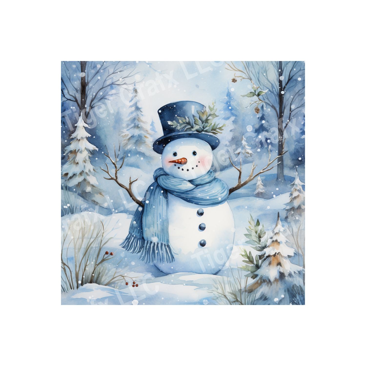 Blue Winter Snowman - 10x10 inch Square Metal Sign