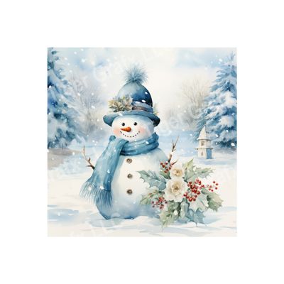 Blue Winter Snowman - 10x10 inch Square Metal Sign