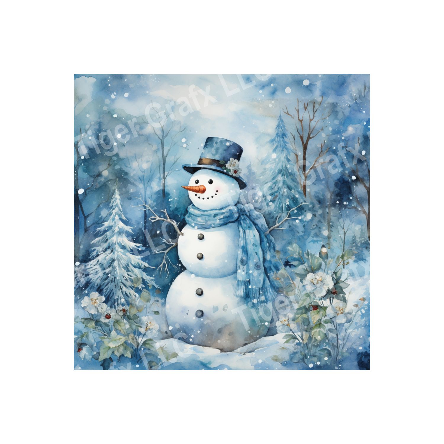 Blue Winter Snowman - 10x10 inch Square Metal Sign