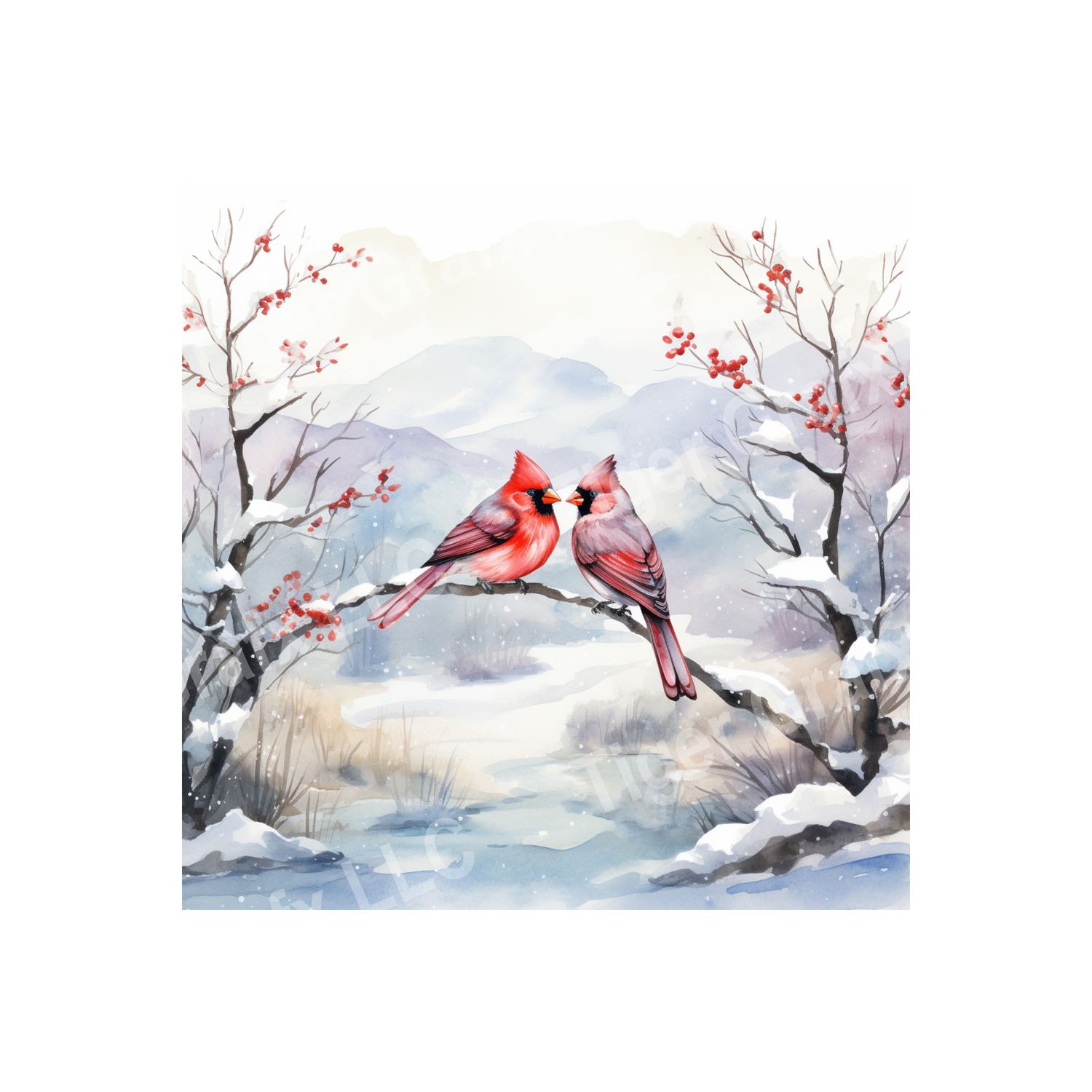 Winter Cardinals - 10x10 inch Square Metal Sign