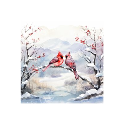 Winter Cardinals - 10x10 inch Square Metal Sign