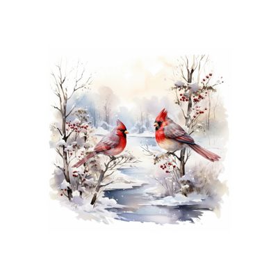 Winter Cardinals - 10x10 inch Square Metal Sign