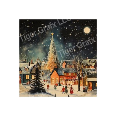Watercolor Winter Village - 10x10 inch Square Metal Sign