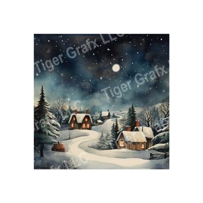 Watercolor Winter Village - 10x10 inch Square Metal Sign
