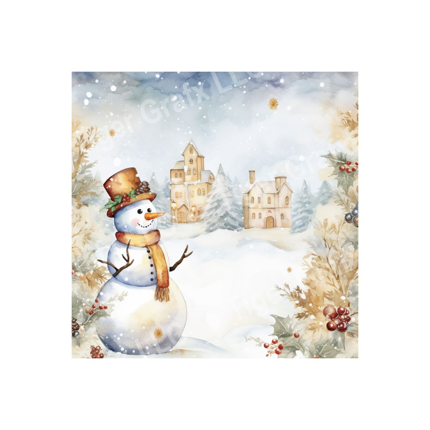 Gold Winter Snowman - 10x10 inch Square Metal Sign
