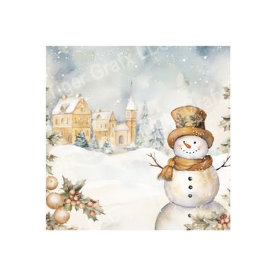Gold Winter Snowman - 10x10 inch Square Metal Sign