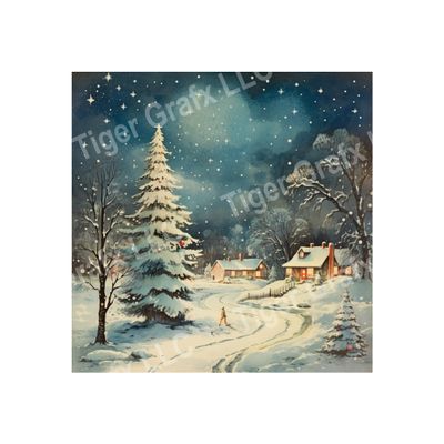 Watercolor Winter Village - 10x10 inch Square Metal Sign