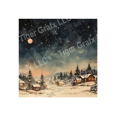 Watercolor Winter Village - 10x10 inch Square Metal Sign