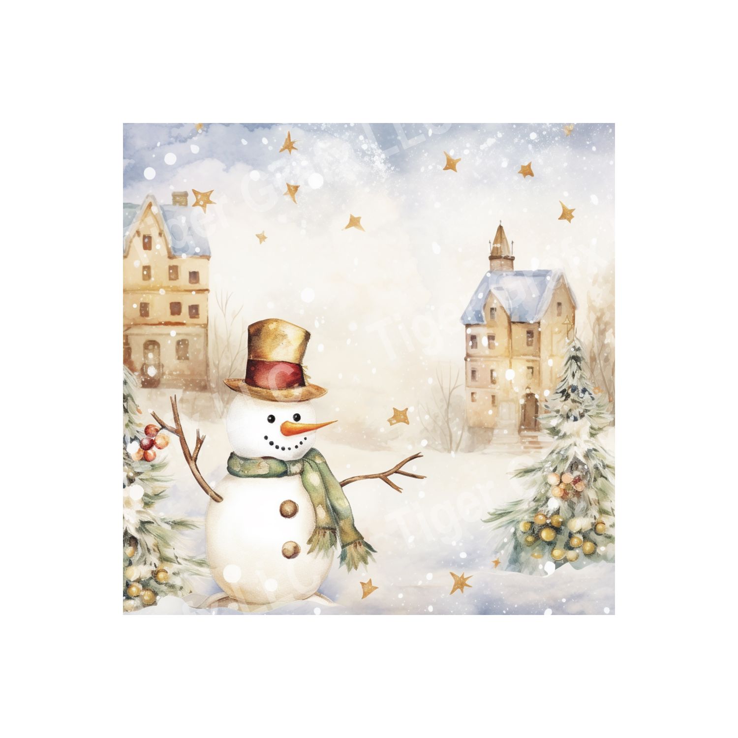 Gold Winter Snowman - 10x10 inch Square Metal Sign