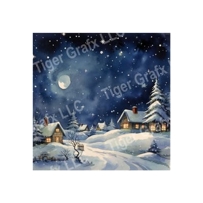 Watercolor Winter Village - 10x10 inch Square Metal Sign
