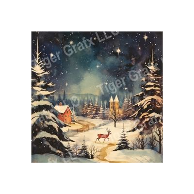 Watercolor Winter Village - 10x10 inch Square Metal Sign