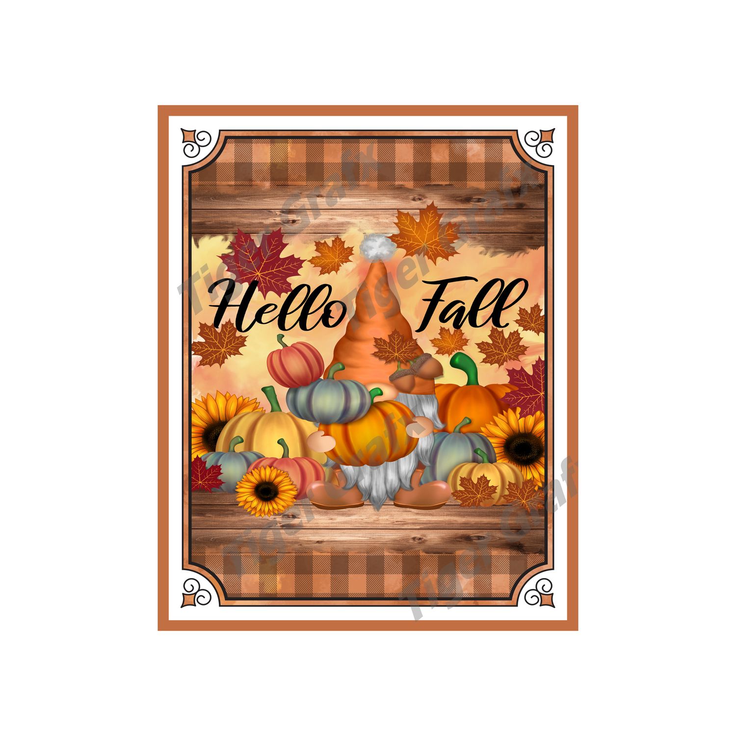 Hello Fall Gnome - 8x10 inch Rectangle Metal Sign