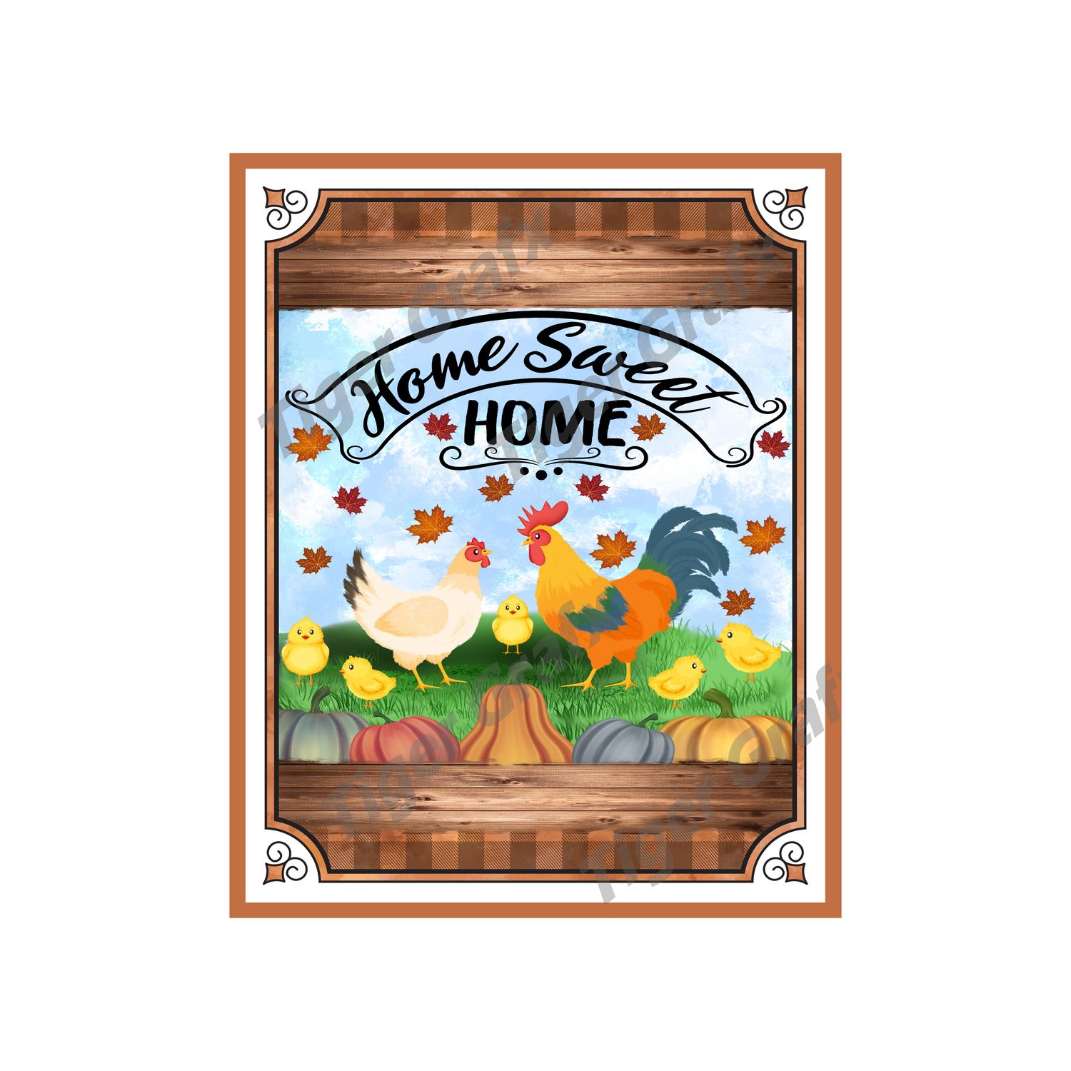 Home Sweet Home Fall Chickens - 8x10 inch Rectangle Metal Sign