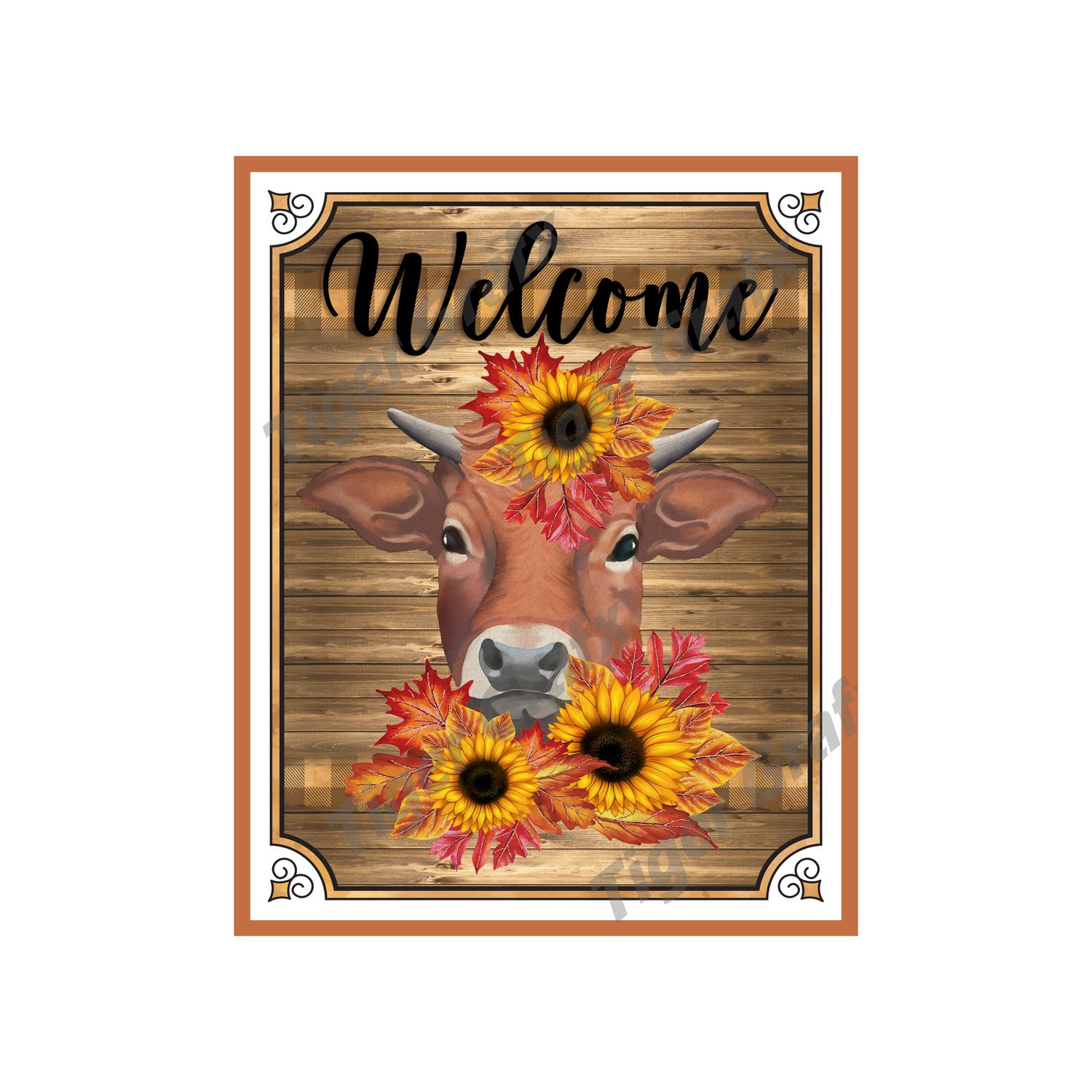 Cow with Sunflowers - 8x10 inch Rectangle Metal Sign