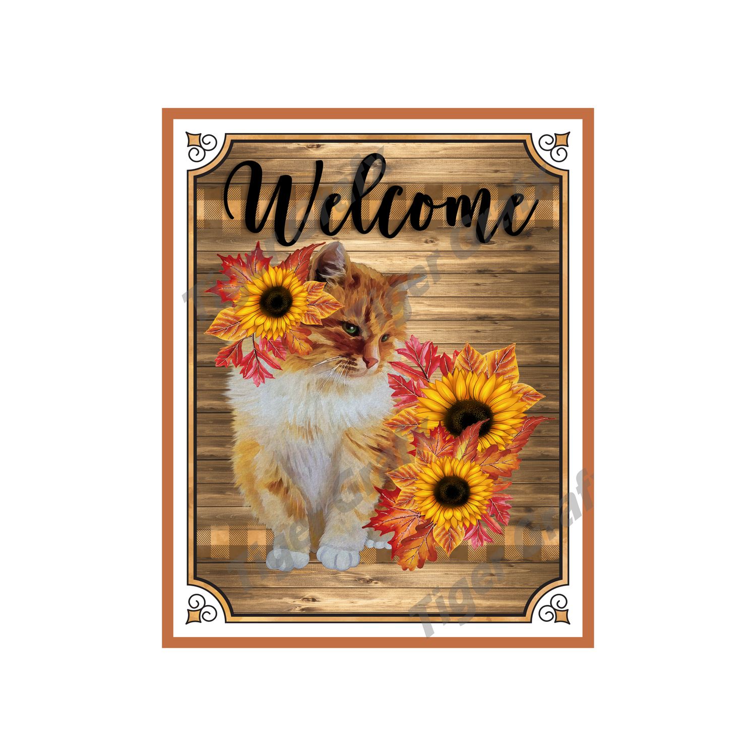 Cat with Sunflowers - 8x10 inch Rectangle Metal Sign
