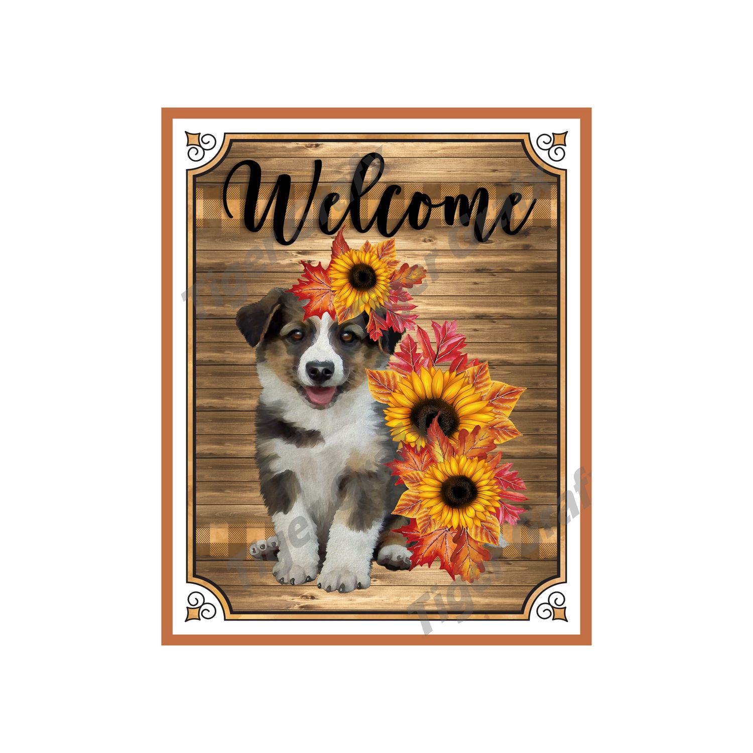 Dog with Sunflowers - 8x10 inch Rectangle Metal Sign