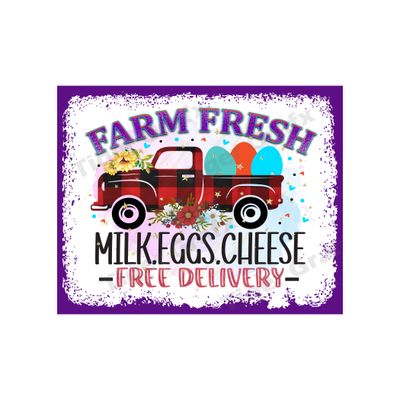 Farm Fresh Plaid Truck - 8x10 inch Rectangle Metal Sign