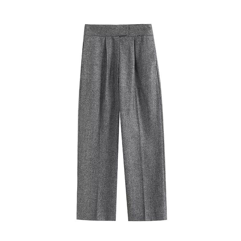 Winter new arrival European and American cross-border women&#39;s textured wool blend straight suit trousers