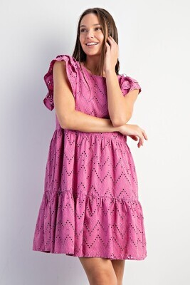 EYELET LACE MINERAL WASHED TIERED DRESS