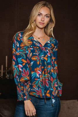 Oddi Leaf Printed Long Sleeve Blouse