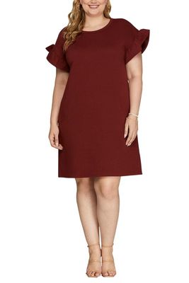 RUFFLED SLEEVE QUILTED KNIT DRESS PLUS