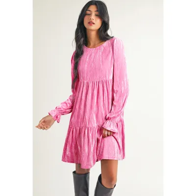 Ldc Flounce Sleeve Tiered Ruffled Velvet Mini Dress