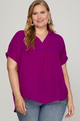 Magenta plus drop shoulder  collared top