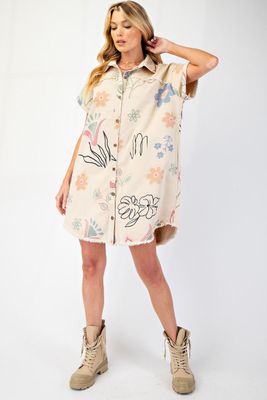 Washed print twill shirt dress