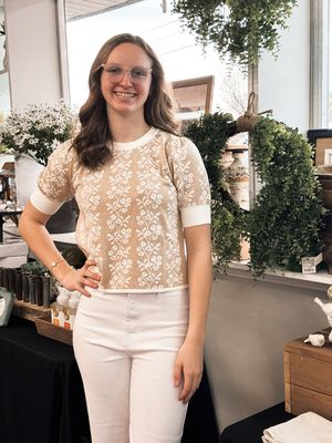 Floral Print Short Sleeve Sweater