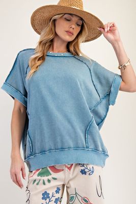 WASHED TERRY KNIT PULLOVER