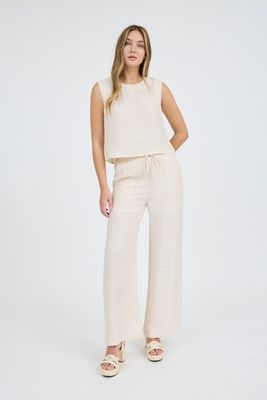 HIGH WAIST DRAWSTRING WIDE LEG LOUNGE PANTS