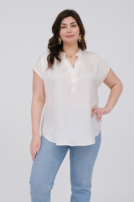 PLUS DROP SHOULDER BUTTON FRONT BLOUSE