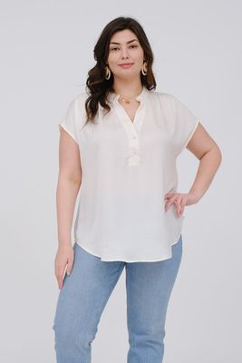 PLUS DROP SHOULDER BUTTON FRONT BLOUSE