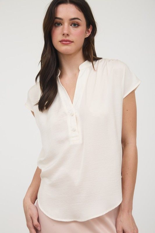 DROP SHOULDER BUTTON FRONT BLOUSE