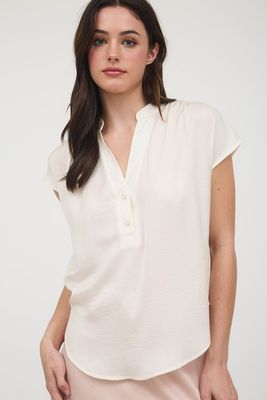 DROP SHOULDER BUTTON FRONT BLOUSE