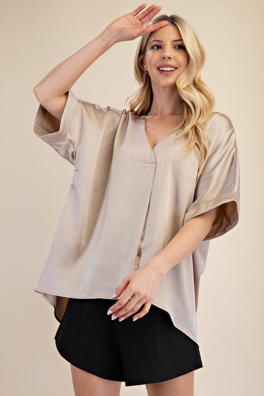 V-Neck High Low Blouse