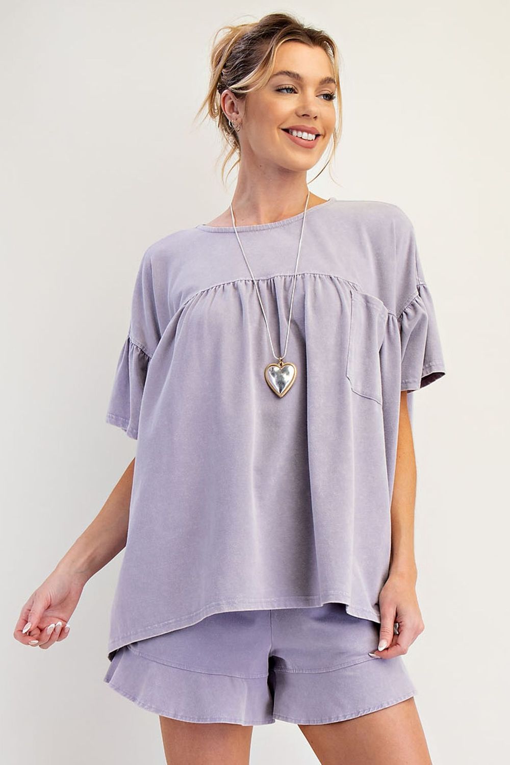 MINERAL WASHED BABYDOLL KNIT TOP Lilac
