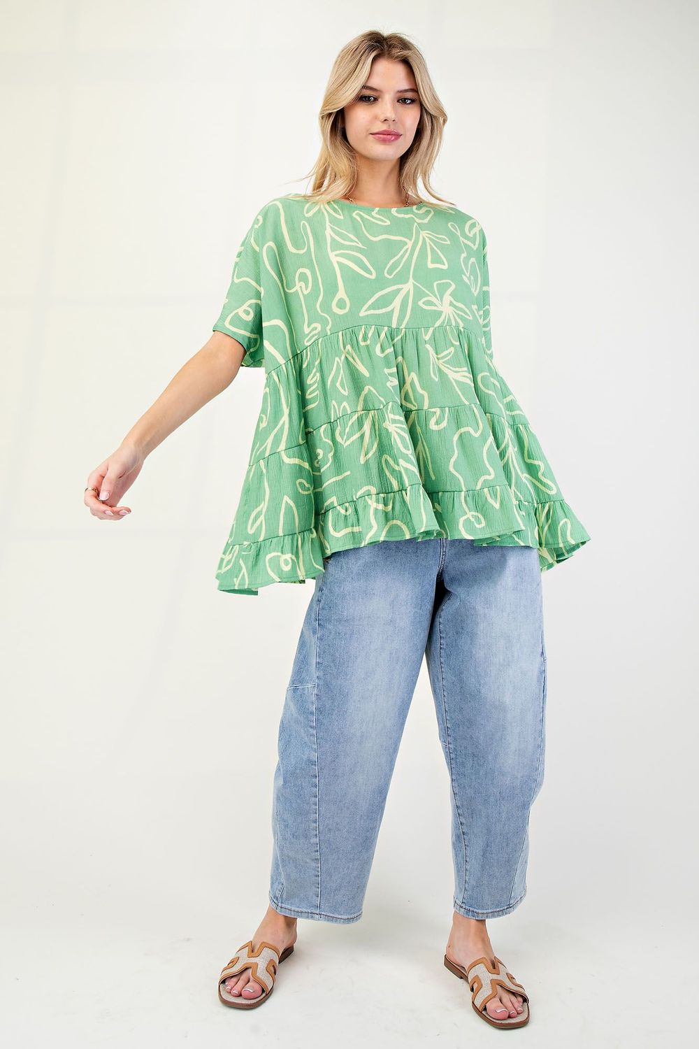 MINERAL WASHED OVERSIZED TOP Plus Size Apple Green