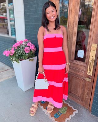Tiered Midi Dress with Alternating Stripes