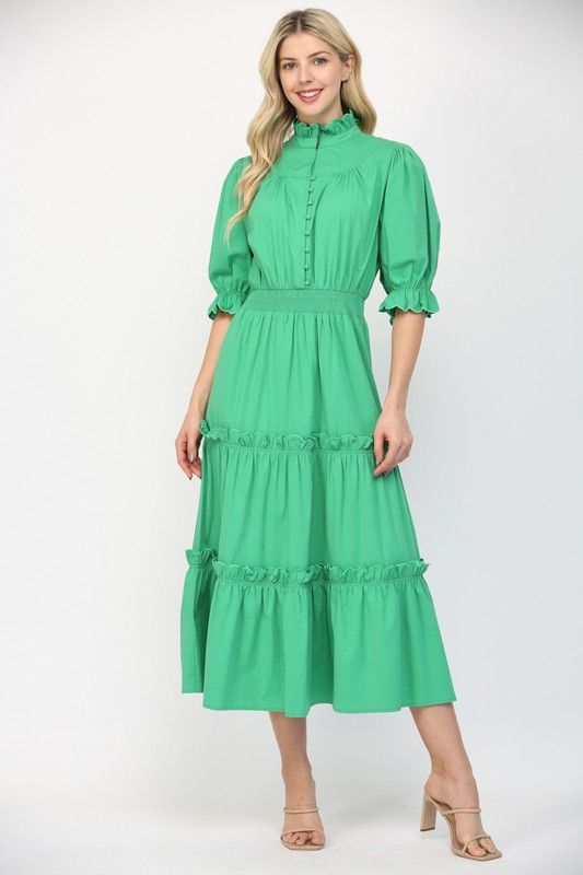 SCALLOPED EDGE DETAILED SHORT SLEEVE MAXI DRESS