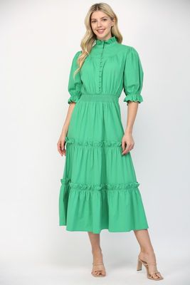 SCALLOPED EDGE DETAILED SHORT SLEEVE MAXI DRESS