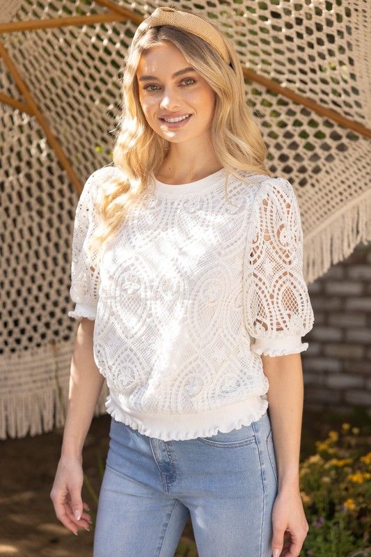Ruffled Band Detailed Lace Top