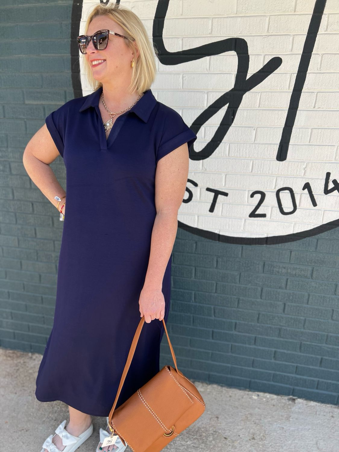 Solid Collared Midi Dress with Pockets
