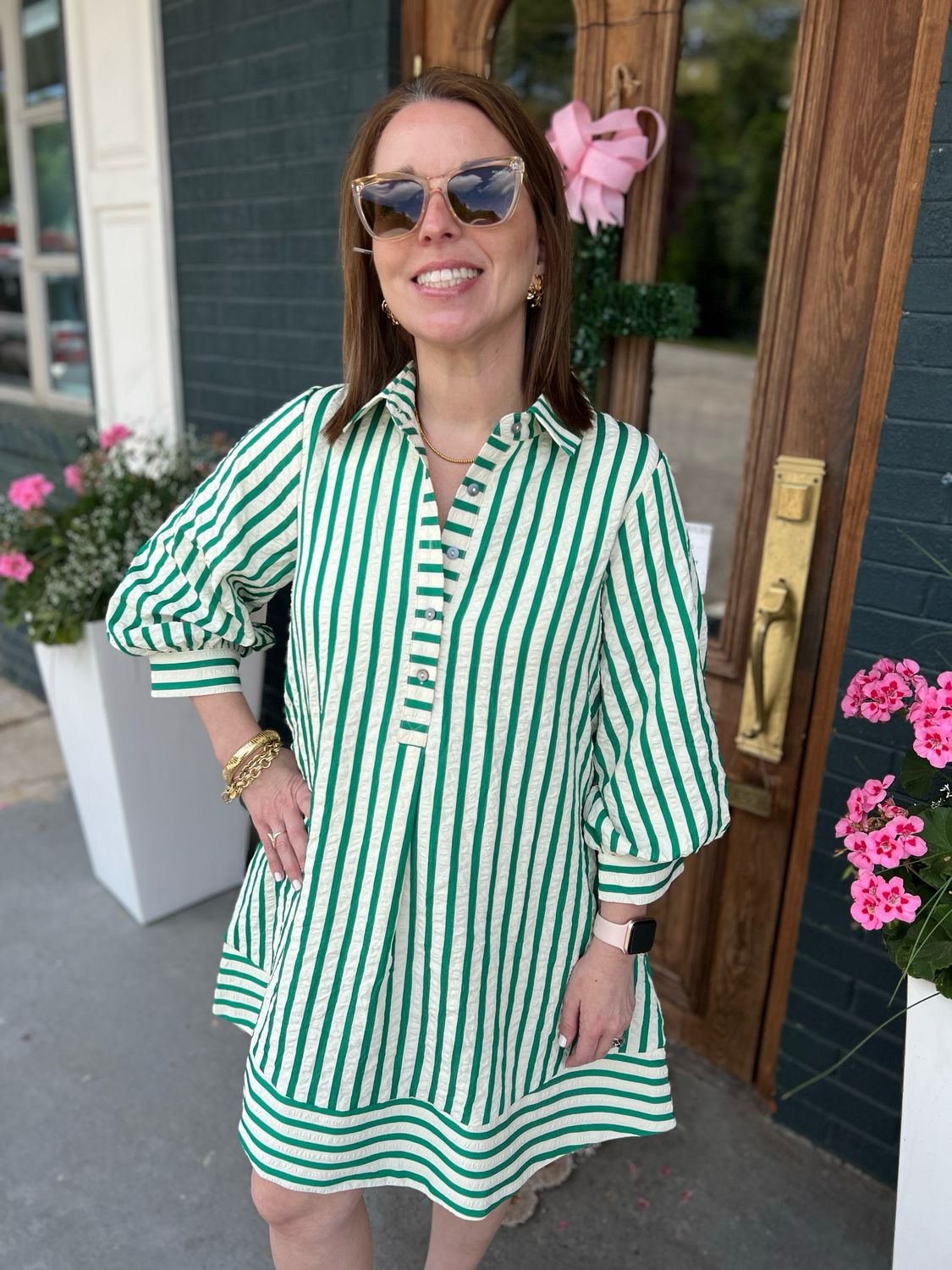 Striped Dress with Colar