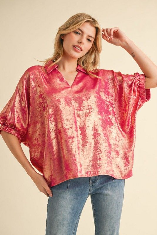 Metallic 1/2 Dolman Sleeves Top
